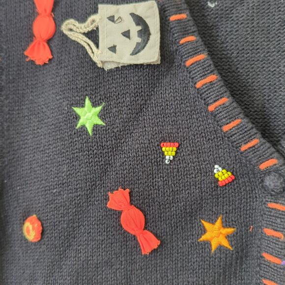 Vintage Hampshire Studio Hand Knit Halloween Cardigan Sweater Witchy Granny L - Picture 8 of 9